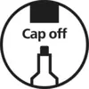 'Cap off' symbol showing a bottle cap positioned above an open bottle, indicating that the cap has been removed.
