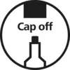 A symbol with the inscription 'Cap off' shows an opened package.