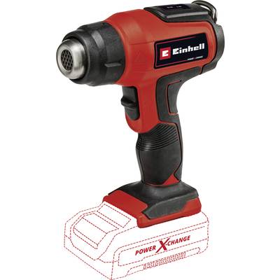 'Einhell cordless hot air gun in a red housing, without battery inserted, with black handle and red Power X-Change system.'