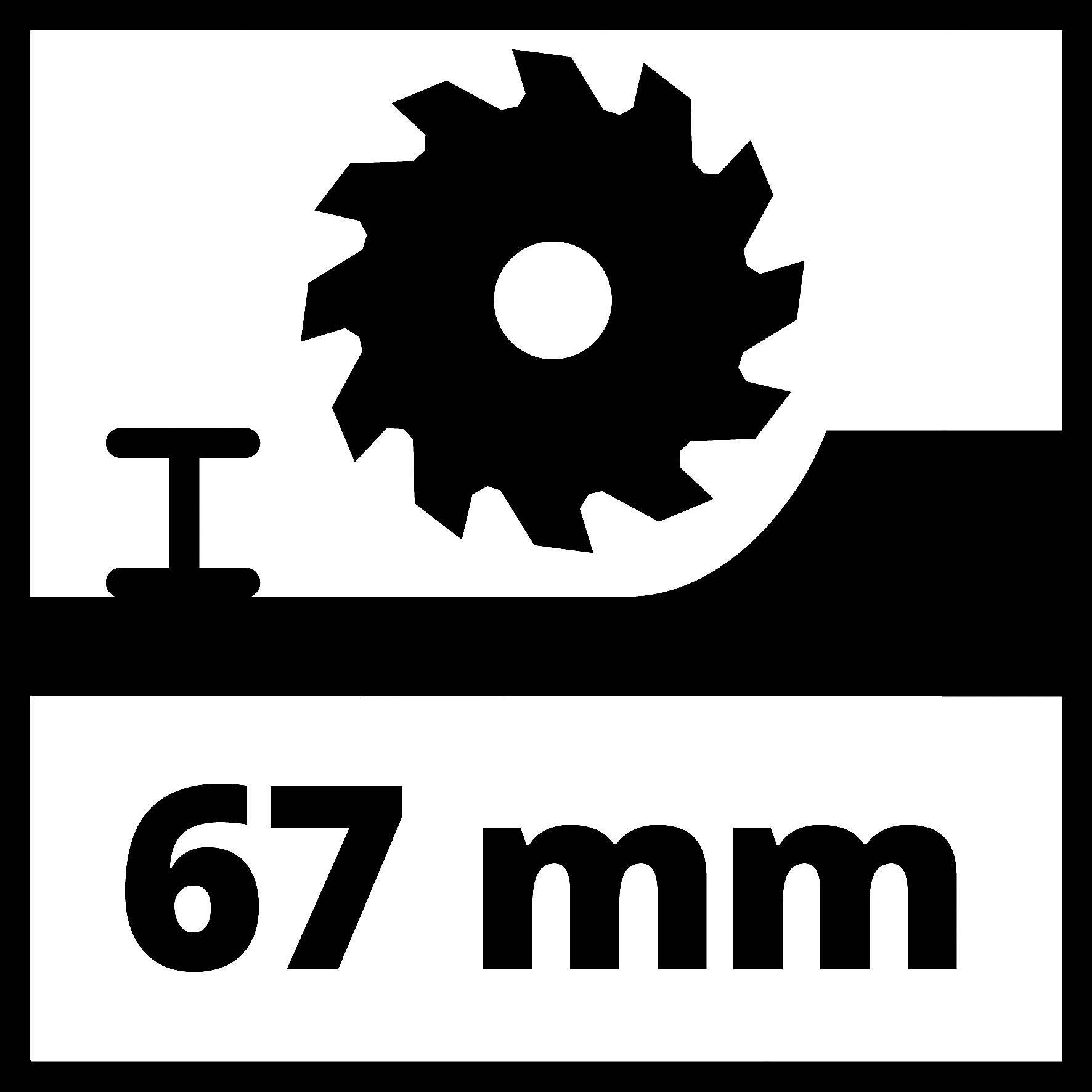 'Usable cutting depth 67 mm' shows a symbol with a circular saw and a 67 mm measurement value.