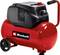 Red Einhell portable air compressor with black motor housing, wheels, and carry handle on a white background.