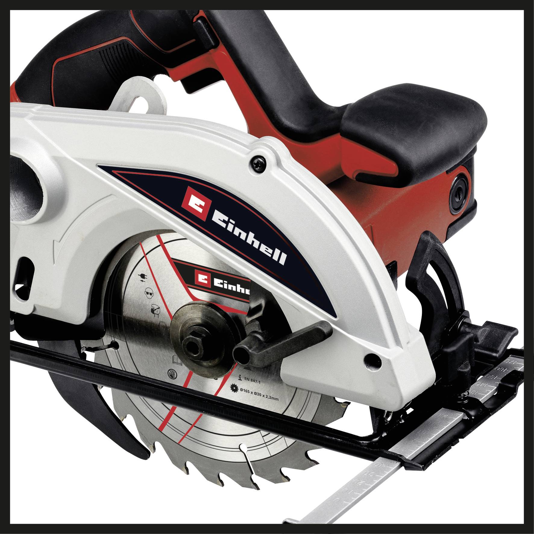 A red and black circular saw with the 'Einhell' text. The saw is used for precise cutting and DIY projects.