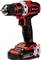 A cordless, red and black electric screwdriver with an ergonomic handle and bit attachment.
