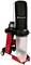 'Einhell' vacuum cleaner with a black filter bag on top and a transparent dust collection bag below, mounted on a red frame with wheels.