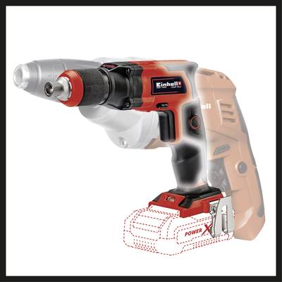 High-performance, red cordless drill with ergonomic handle and removable battery unit, marked with 'Power X-Change'.