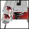 'Einhell' table saw with sliding rails for precise wood cutting; adjustable with red knobs and a measurement scale for accuracy.