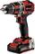 A red battery-powered drill driver by Einhell with a black handle and silver accents. Standing upright with battery installed.