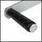 Close-up of a black handle on a silver lever, possibly part of a mechanical tool or device.
