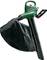 A green leaf blower with a black collection bag, Bosch brand. Suitable for keeping gardens and pathways clean.