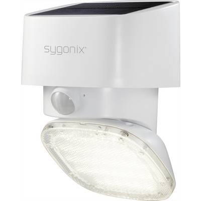 White solar light with motion sensor and LED light, suitable for outdoor areas, with the 'sygonix' brand on the top surface.