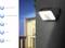Wall-mounted wall light with motion sensor, illuminating at dusk. Left symbols: Sensor range 120°, 5m detection range, IP65, 20 LEDs, 1000 lumens.