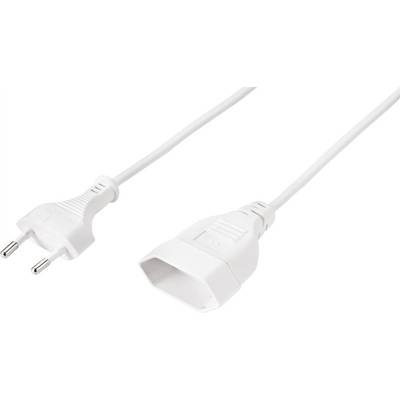 A white extension lead with a European plug and socket, suitable for connecting electrical appliances indoors.