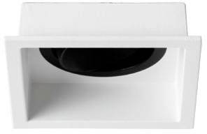 A recessed rectangular ceiling spotlight with a white frame and black interior, suitable for modern interior lighting.