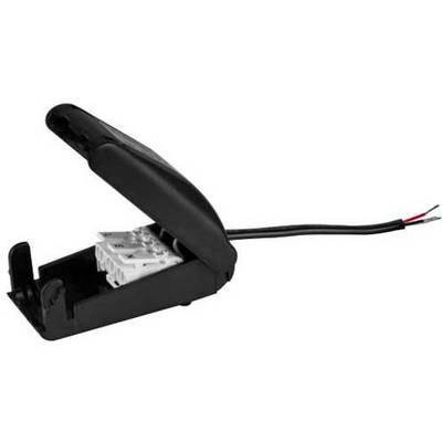 An opened black cable connector with exposed wires. Suitable for connecting electrical cables.