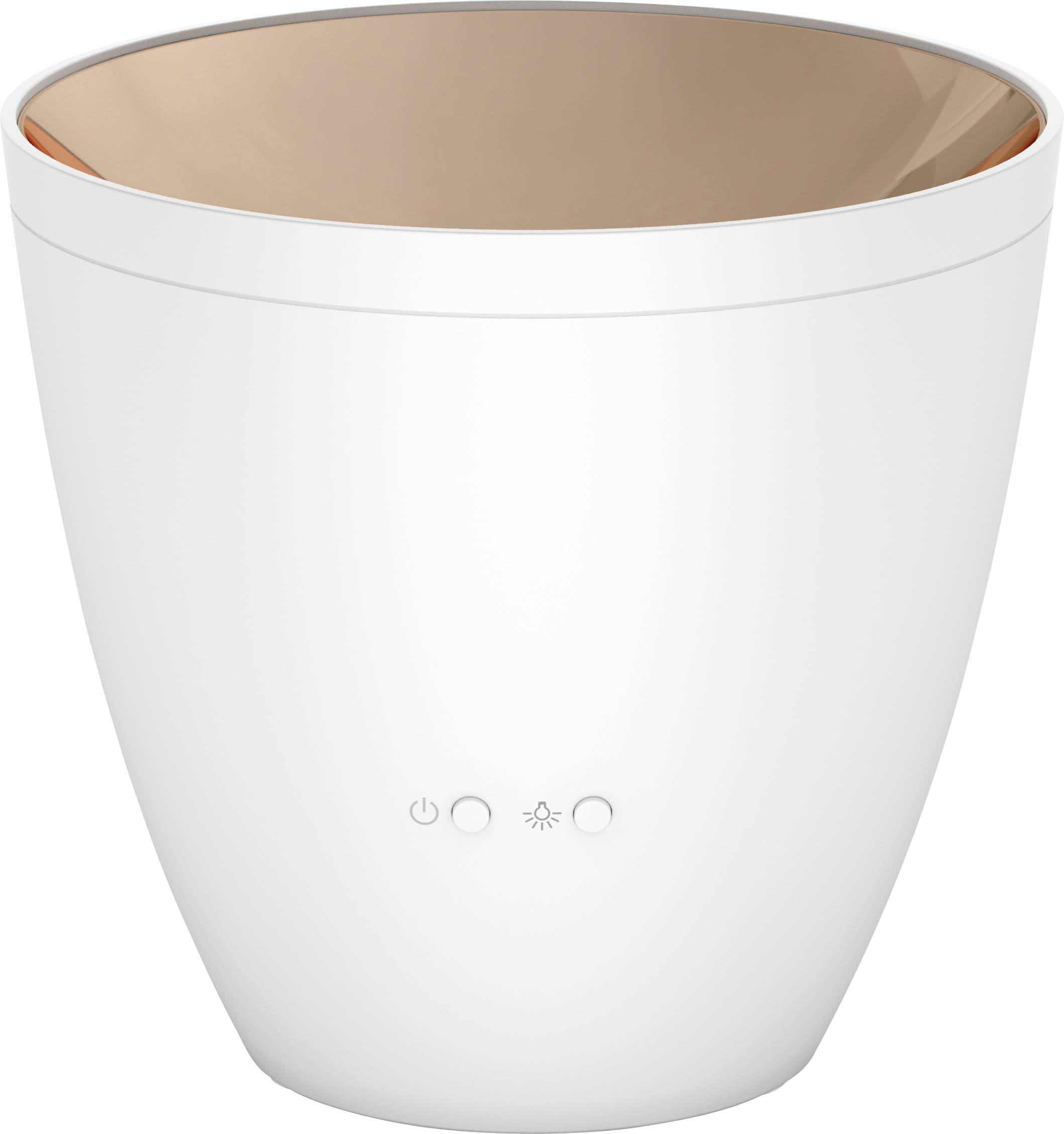 White, modern plant pot with integrated LED lighting and gold interior, perfect for indoor plants.