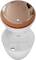 White, round fragrance lamp with copper-coloured inner surface and water level marking. Upper part removable for filling.