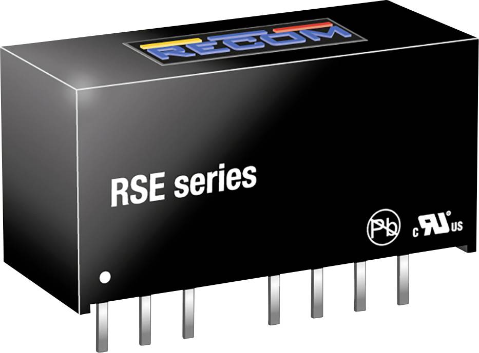The image shows an electronic component with the inscription 'RSE series'. It has six pins on the underside and a black casing.