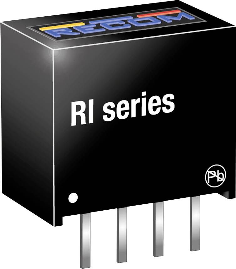Black electronic component with 'R1 series' inscription and three metal pins on the underside, logo at the top.