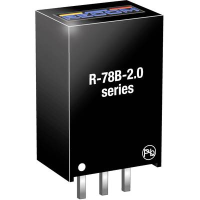 Voltage converter 'R-78B-2.0 series' with three pins. Typical for electronic applications, compact and in a black housing.