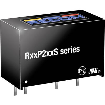 Black electronic component with 'RxxP2xxS series' inscription, 'RECOM' logo at the top, technical symbols on the right-hand side.