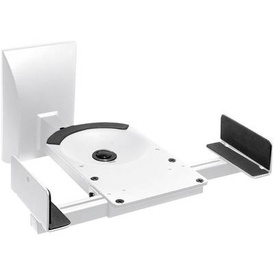 White wall mount for securing devices, with adjustable brackets and non-slip supports. Suitable for projectors.