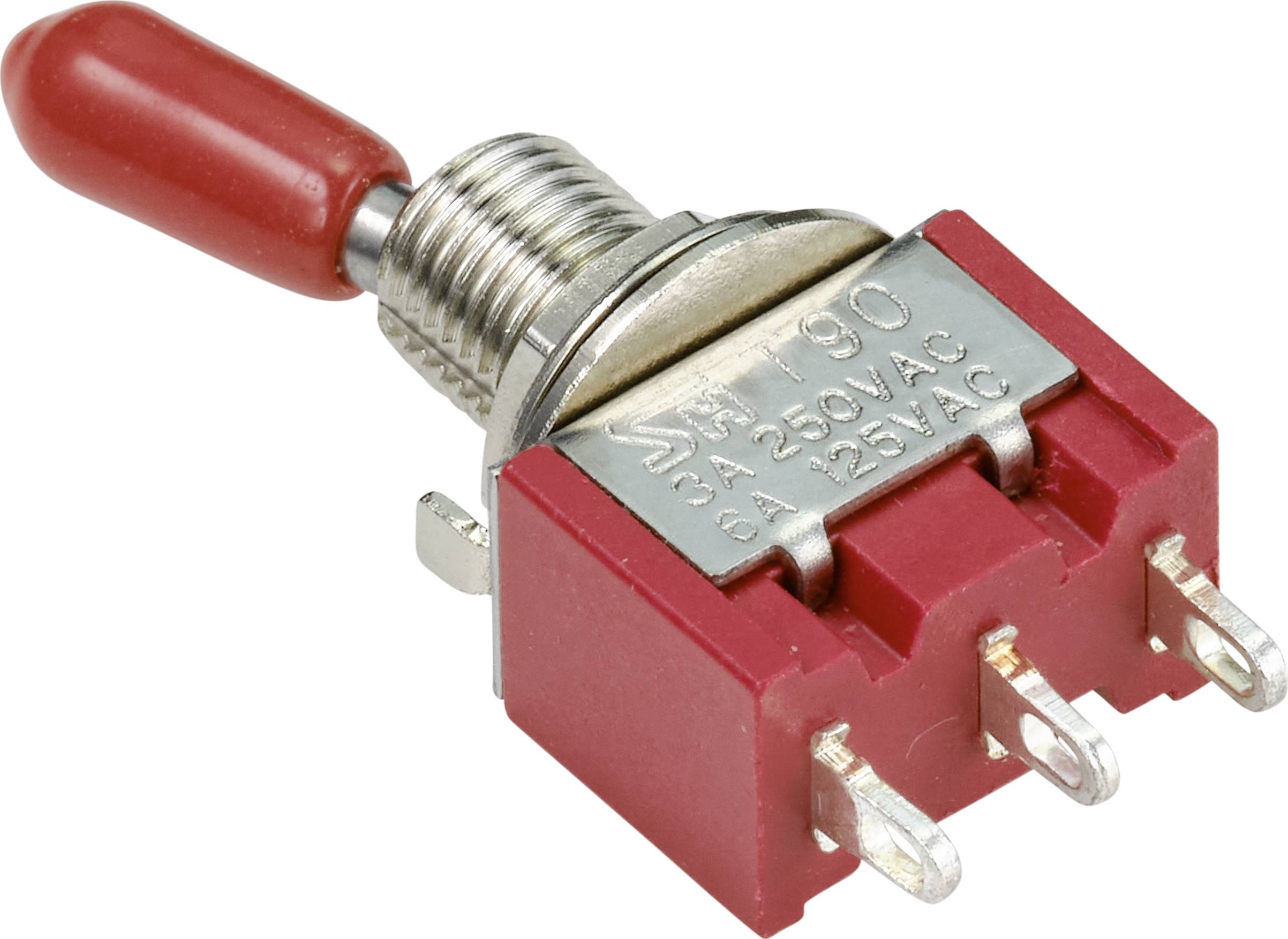 'A red toggle switch labelled SM790, 3A 250VAC, 5A 125VAC, with three metal terminals.'