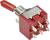 A red toggle switch with a metal casing and six terminals, suitable for 3A/250VAC or 6A/125VAC applications.