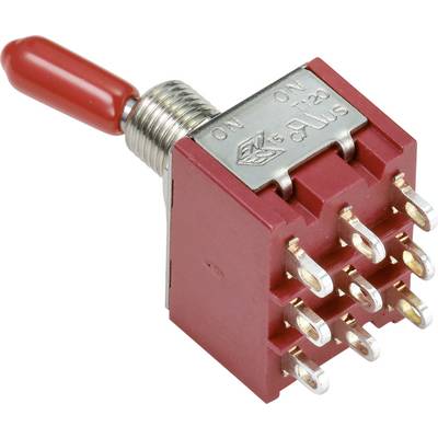 A red toggle switch with nine metal pins, labelled 'ON' and 'NO' at the top. Suitable for electrical control systems.