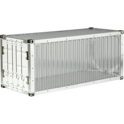 A vacant silver metal freight container, hermetically sealed, suitable for storage or transportation of goods.