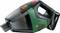 Cordless handheld vacuum cleaner in green and black design with a red button, side view. 'Bosch' brand name visible.