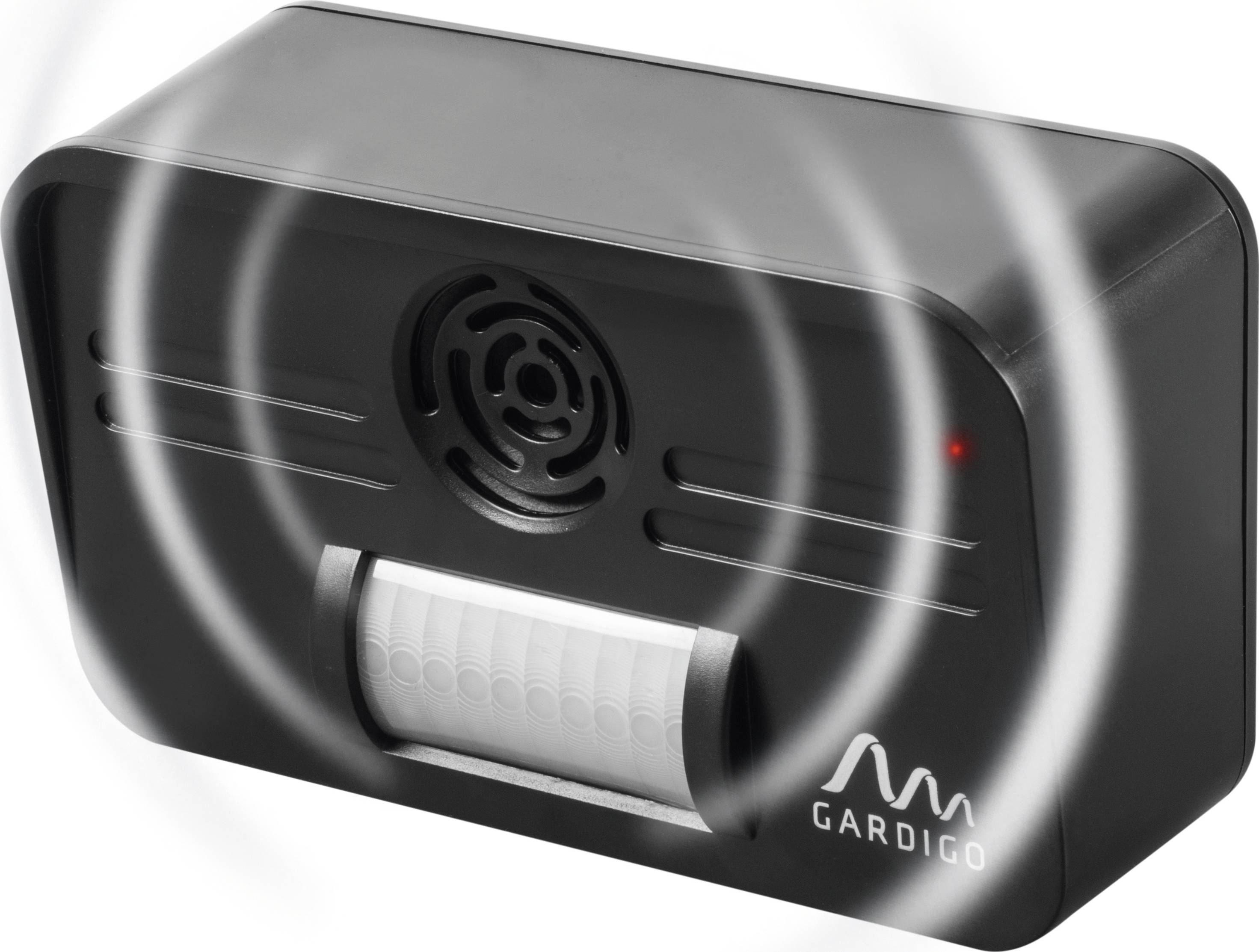 A black, rectangular device with sensors and a small speaker in the centre, emits waves to repel mosquitoes.