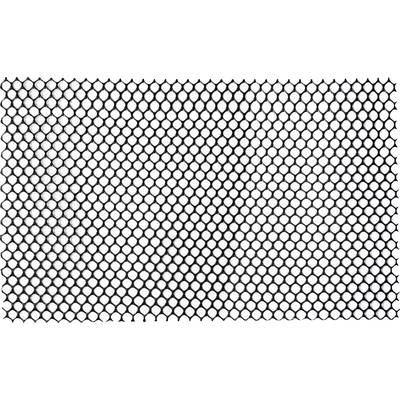 Hexagonal mesh pattern, uniform black and white contrast, texture reminiscent of a honeycomb design.