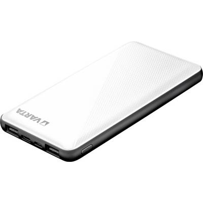 White power bank by Varta, slim design with black border and multiple USB ports.