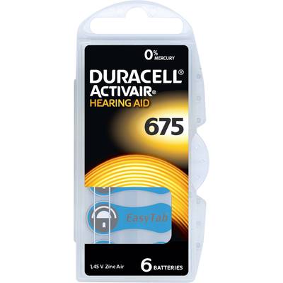 Image of a Duracell ActivAir hearing aid battery pack. Contains six type 675 batteries.