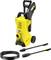 Yellow high-pressure cleaner with a black handle, two nozzles and hose. Suitable for cleaning surfaces and vehicles.