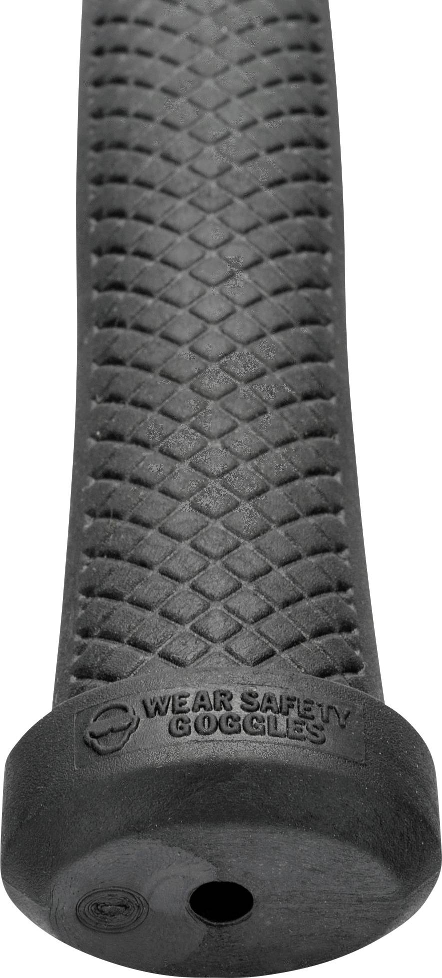 Rubberised grip with diamond-patterned texture. Inscription: 'Wear Safety Goggles'. Indication to wear protective eyewear whilst working.