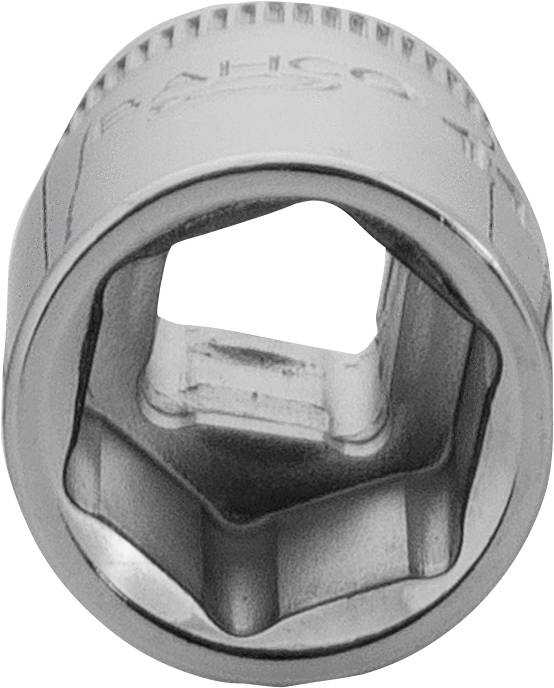 A hexagonal socket nut made of metal, designed for use with a socket wrench to fasten screws and nuts.