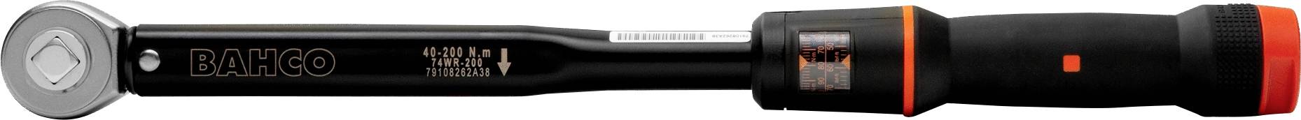 A torque wrench with a black handle, orange accents, and 'BAHCO' labelling on the metallic section.