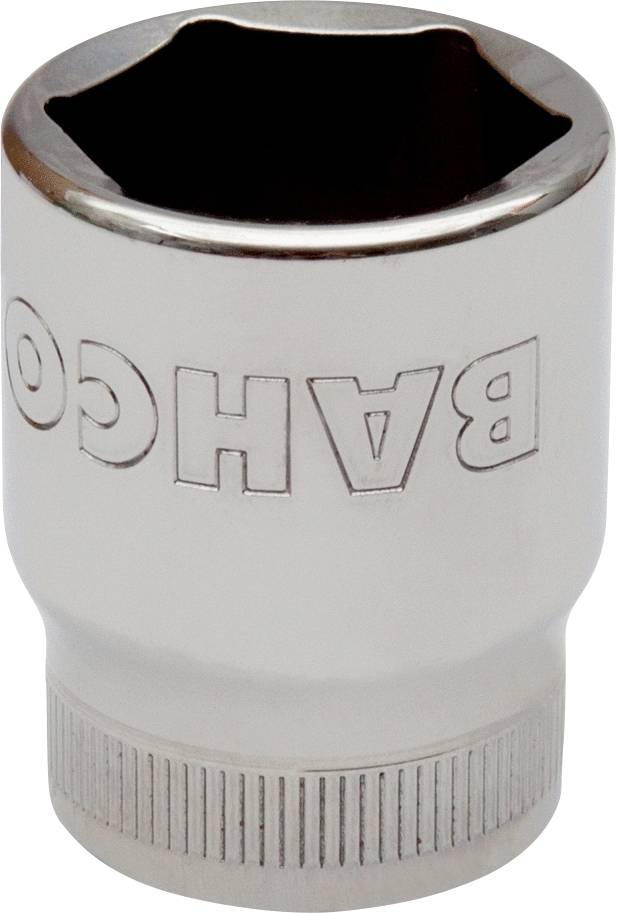 A silver-coloured hexagonal socket spanner attachment with engraved 'BAHCO'.
