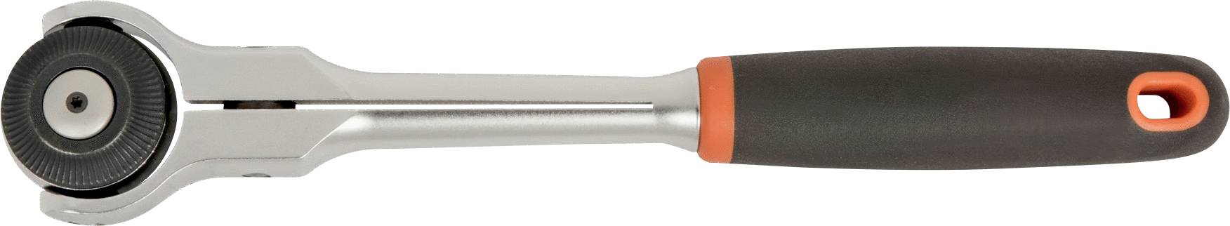 An adjustable spanner with a black handle and orange accents, suitable for tightening or loosening nuts and bolts.