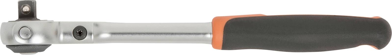 A ratchet with a black and orange handle, for use with socket keys.