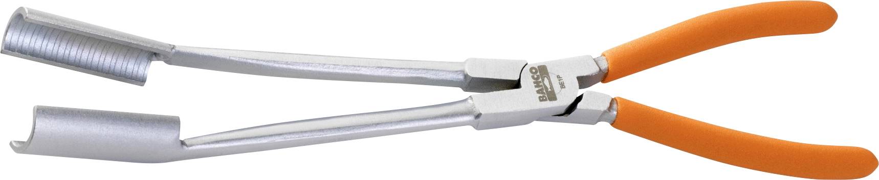 A silver colander with orange handles, used for gripping and securing round objects.