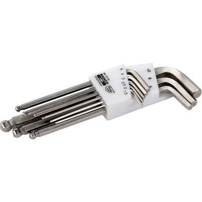 A set of eight hex keys in various sizes, numbered from 1.5 to 10, in a white holder.