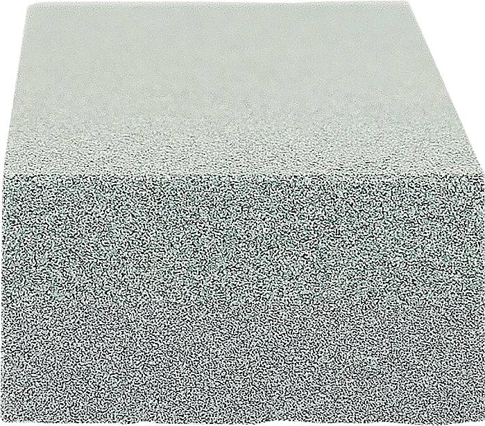Grey rectangular foam block on a light background, with a smooth surface and uniform texture.