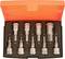An opened set of ten socket wrench inserts in an orange box. The inserts are of varying sizes and numbered.