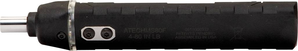 A black cylinder with metal bolts and engraving 'KAC 94850F 4-00 in lb'. This appears to be a tool or equipment component.