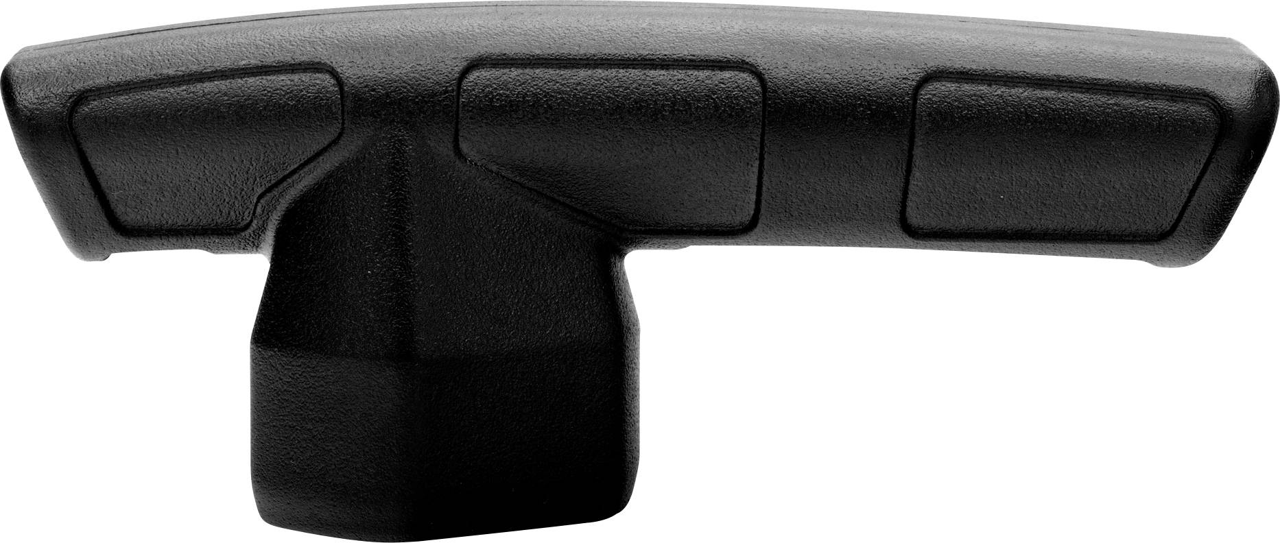 A black, T-shaped plastic handle, presumably part of a tool or device, with a ribbed surface for improved grip.