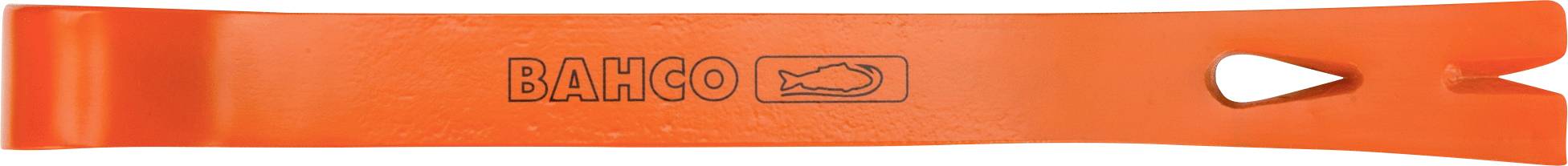 An orange plastic tool labelled 'BAHCO' with a fish symbol, used for removing car trim panels.