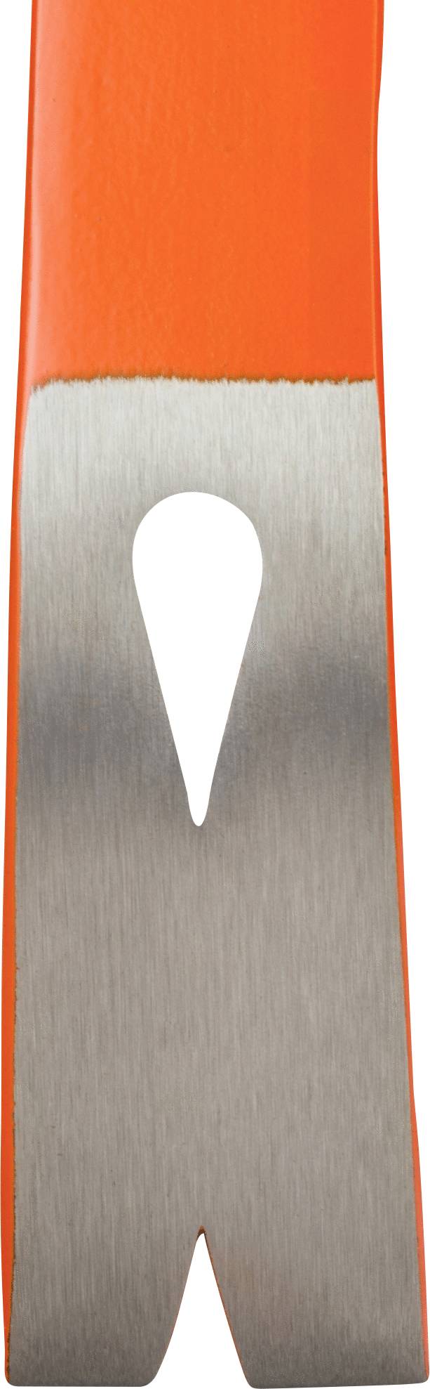 A grey-orange metal bottle opener with a pointed base.