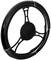 Black steering wheel with a smooth edge and three thin spokes. Suitable for cars and bicycles.